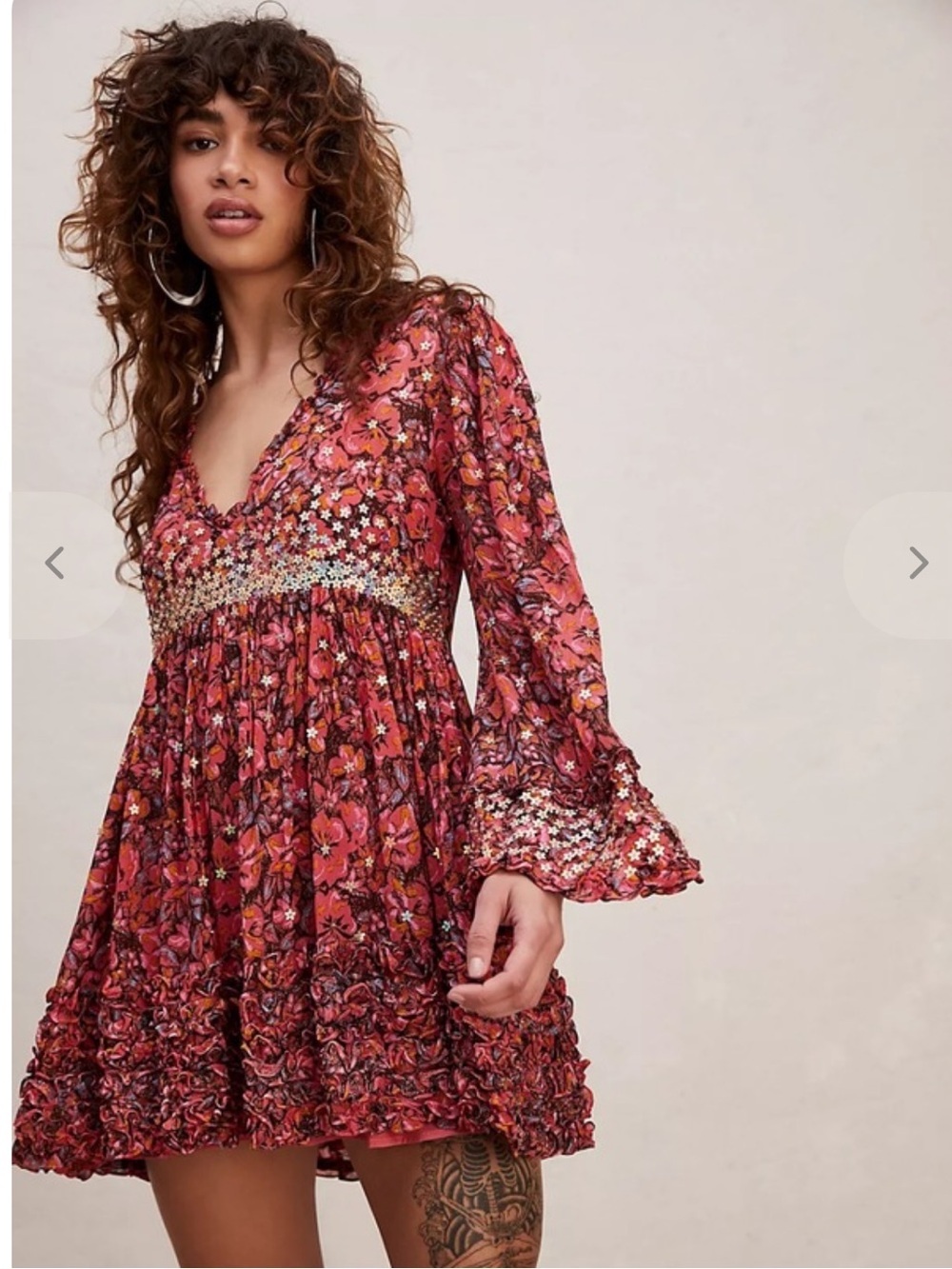 Free People Bali Sweet Blooms Sequins Mini Dress
